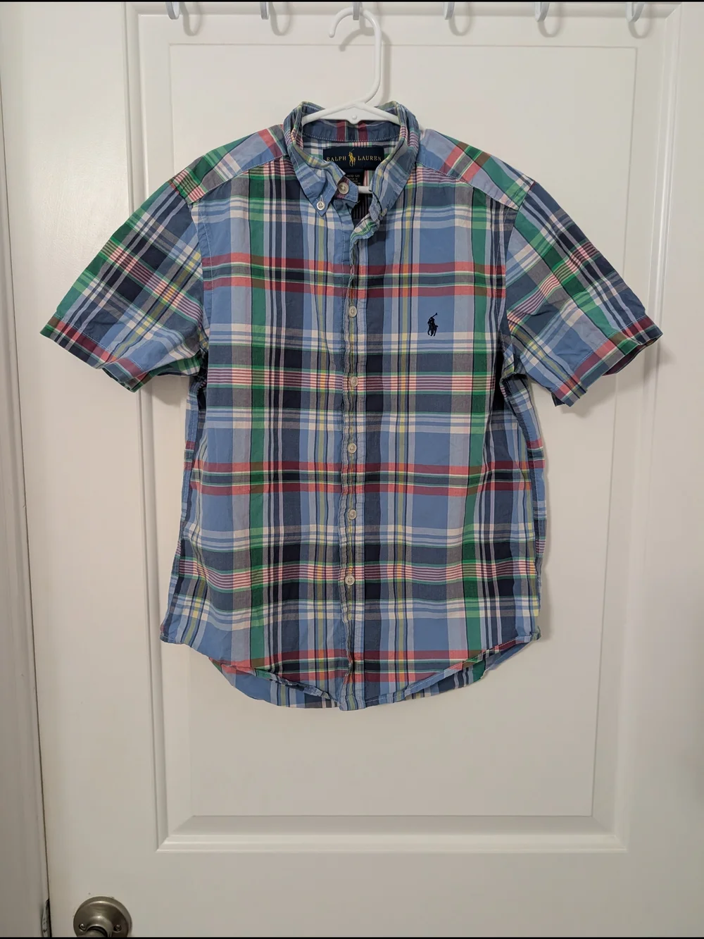 Ralph Lauren Short-Sleeve Plaid Button-Down Shirt - Blue Green Red Size Medium